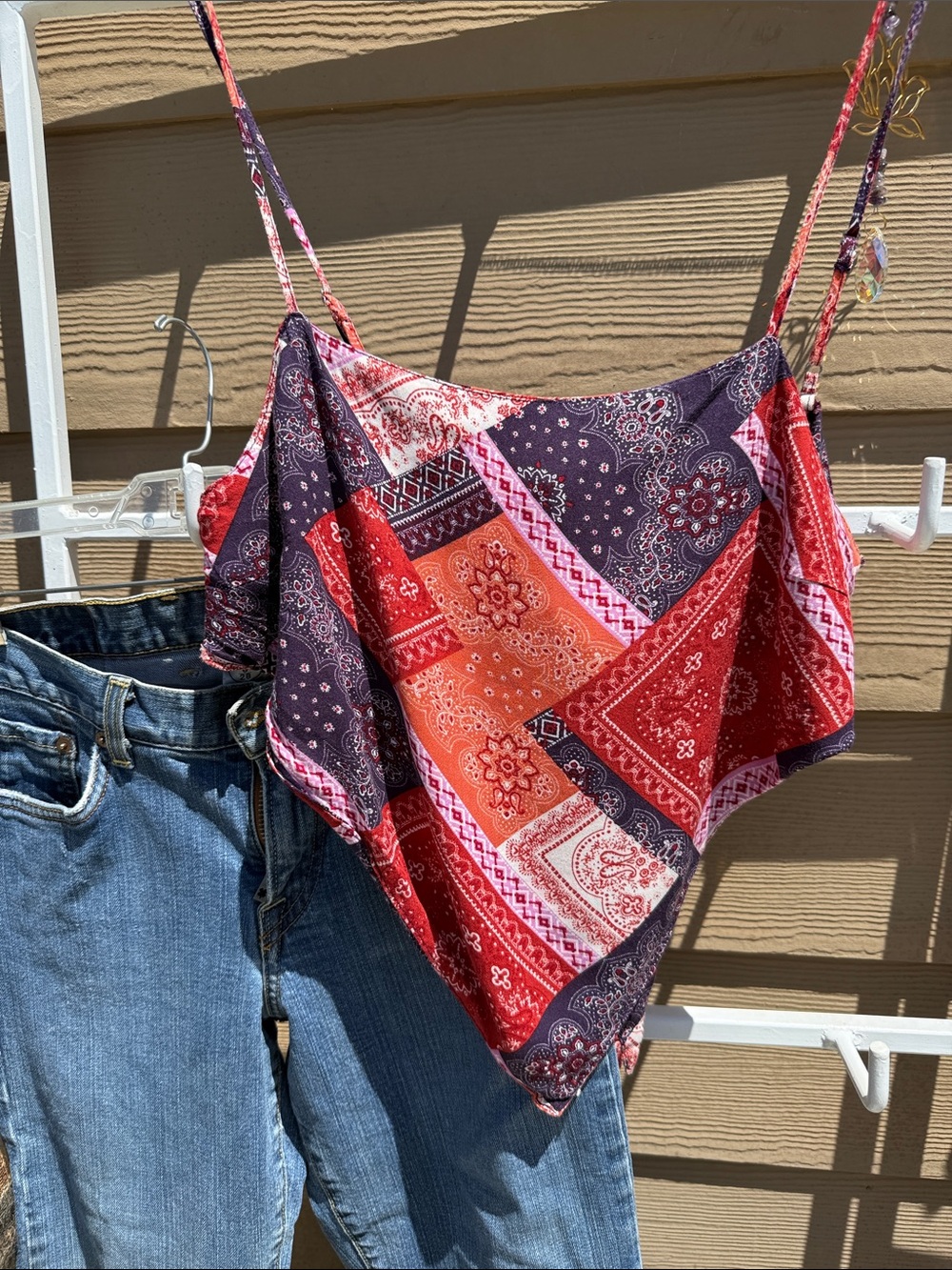 Bandana Print Red & Purple Satin-Feel Cami adjustable size s/l